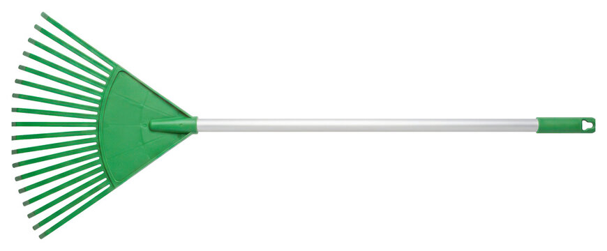 Green Plastic Leaf Rake Isolated on White Background
