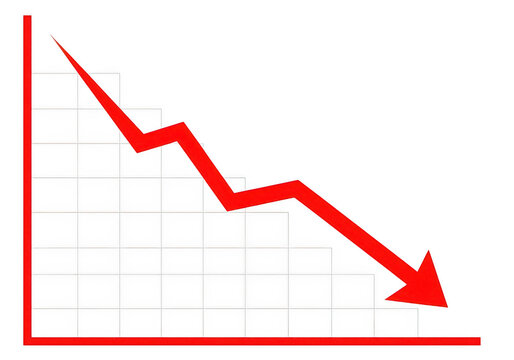 A red line graph with a downward trend isolated on transparent background