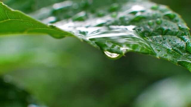 Closeup of a wet leaf with water droplets