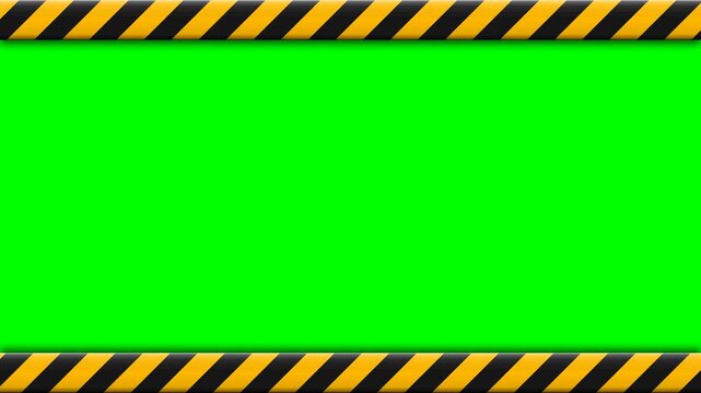 Yellow Black Hazard Tape Animation on Green Screen 4K, Moving Caution Warning Stripe Border Frame Seamless Loop for Video Overlay