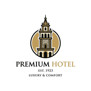 Premium hotel logo with historic clock tower