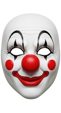 Classic White Clown Mask with Red Nose and Smile.