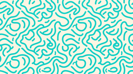 Fototapeta premium Teal Doodle Seamless Pattern Abstract Memphis Line Background