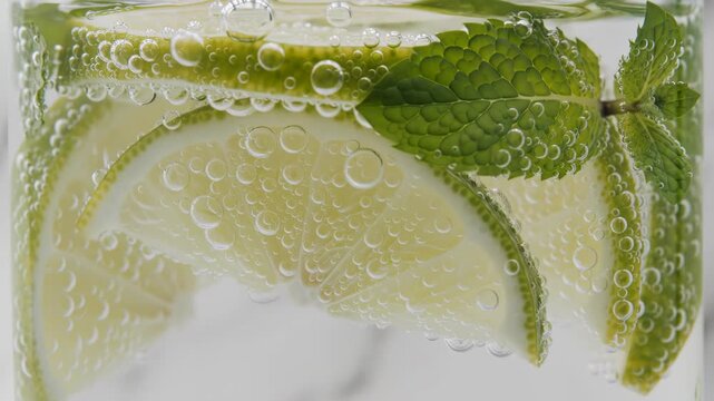 Sparkling Lime & Mint Drink Close-up