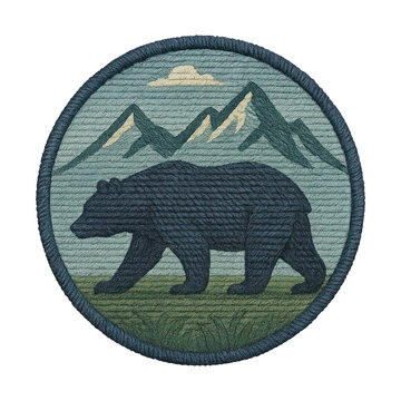PNG Bear patch with mountain backdrop.