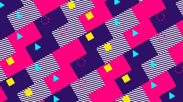 Retro Memphis Style Abstract Seamless Geometric Motion Background