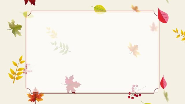 [4k / loop] autumn leaves falling animation with border frame and background