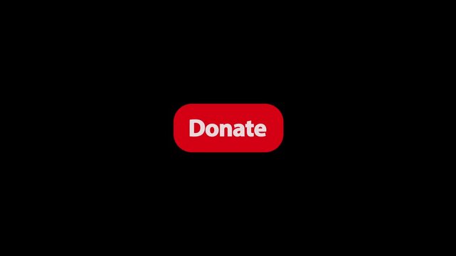 Donate CTA Text Animation on Red Button with Arrow Cursor Click on Transparent Background for Website, App, Game.
