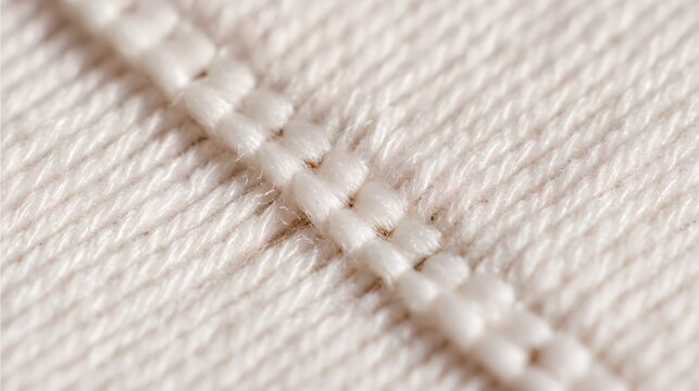 Close up of seam allowance and stitches, textile construction detail, technical sewing photography