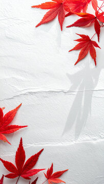 Japanese washi paper with red maple leaves background texture for design use 3