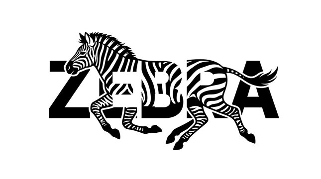 Running zebra silhouette integrated with typography word design