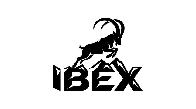 Dynamic Ibex Mountain Goat Logo Design Leaping Over Peaks