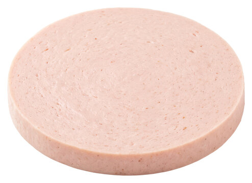 Single Slice of Bologna Sausage Isolated on White