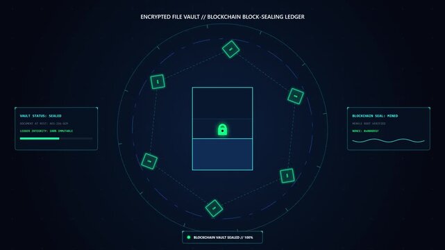 Blockchain Block Sealing Ledger and Encrypted File Vault HUD