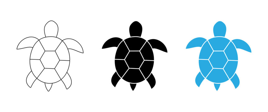 Sea Turtle Icon Set &ndash; Marine Turtle, Ocean Wildlife, Aquatic Animal Symbol, Sea Life and Nature Illustration, Outline & Silhouette Vector Collection