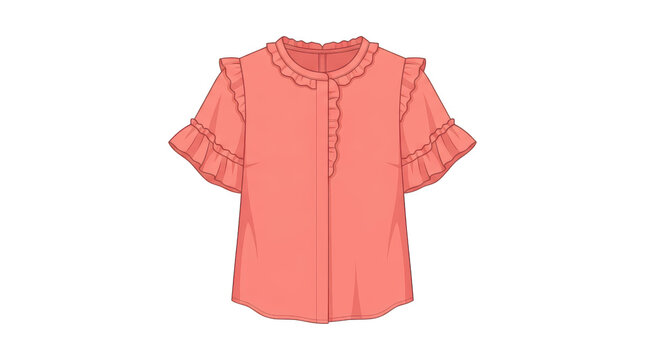 Pink summer blouse with ruffled sleeves isolated on white background isolated on transparent background