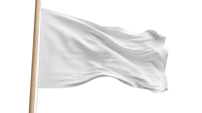 White flag waving on a wooden pole isolated on white background isolated on transparent background