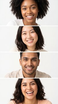 Diverse young professionals smiling confidently for corporate headshots and team portraits