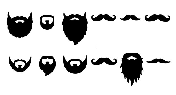 Beard and mustache silhouette vector set with assorted facial hair styles.