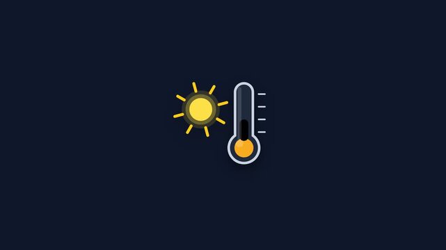 High Temperature Sun Thermometer Animated Icon on Dark Background Flat Design Weather Motion