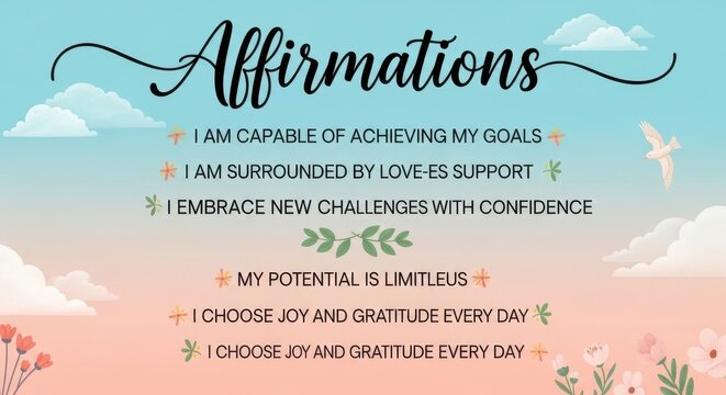 Colorful Affirmations Background with Motivational Text.