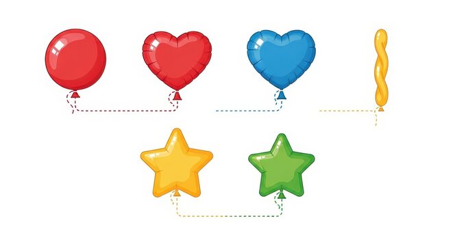 Colorful Balloons and Stars Vector Illustration Set.