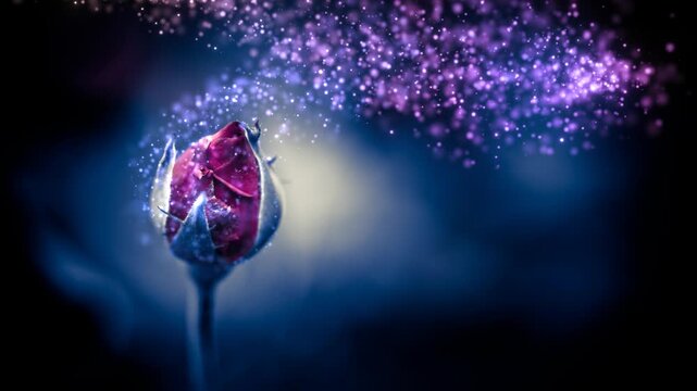 Multiple vibrant 3D renders of glowing, crystalline flower buds with magical effects