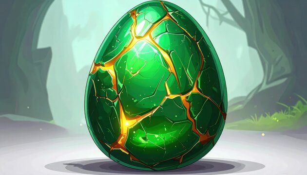 Large green cracked fantasy egg illustration.