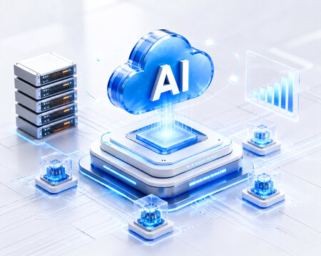 Futuristic secure cloud computing concept featuring stacked servers, a digital lock, glowing network connections, and a miniature smart city environment.
