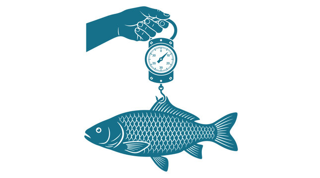Manual scale weighing a fish gone fishing vector