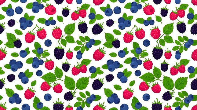 Colorful strawberries and blackberries pattern