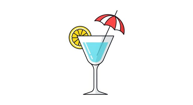 Colorful Cocktail Glass with Citrus and Umbrella Illustration.