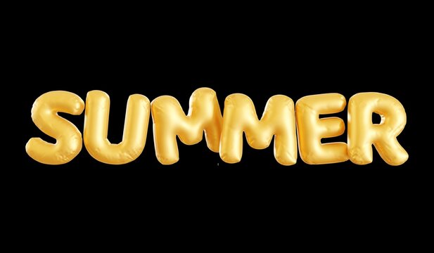 Summer golden inflated balloon letters typography word on black background
