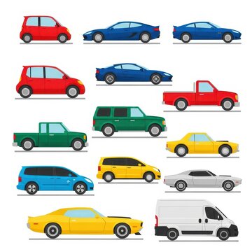 Colorful Collection of Various Vehicle Illustrations.