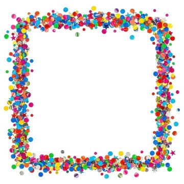 Colorful confetti border frame with vibrant party dots.
