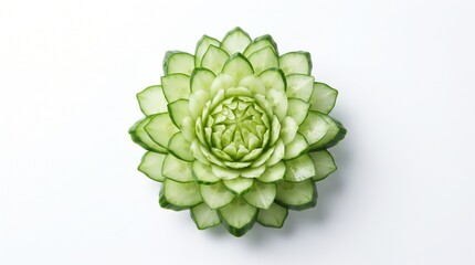 Obraz premium Artistic Cucumber Rosette Flower Culinary Decoration Handcrafted Vegetable Garnish for Elegant Fine Dining Food Presentation and Gourmet Salad Styling