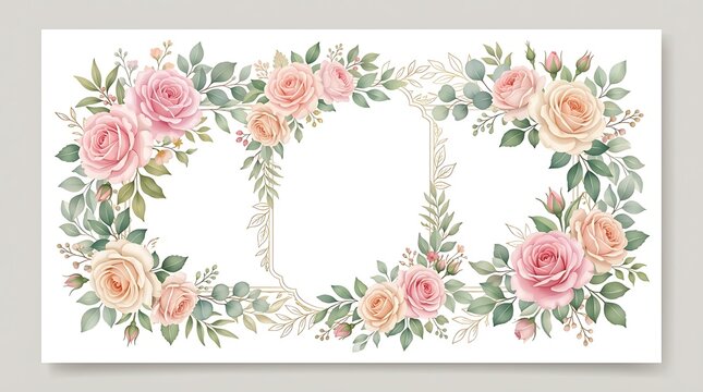 Watercolor floral wreath with roses and greenery