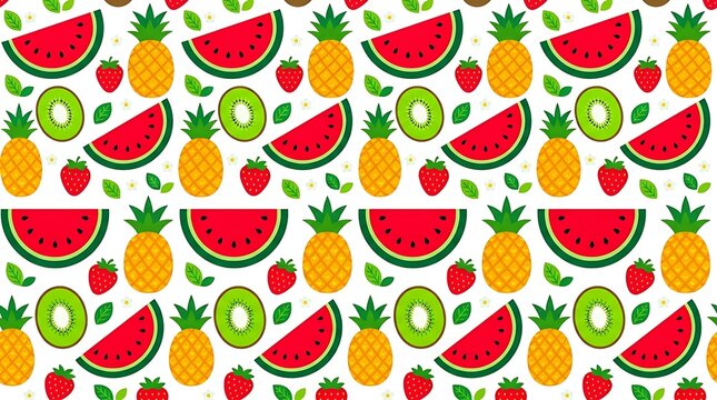 Colorful tropical fruit pattern with watermelon pineapple strawberries