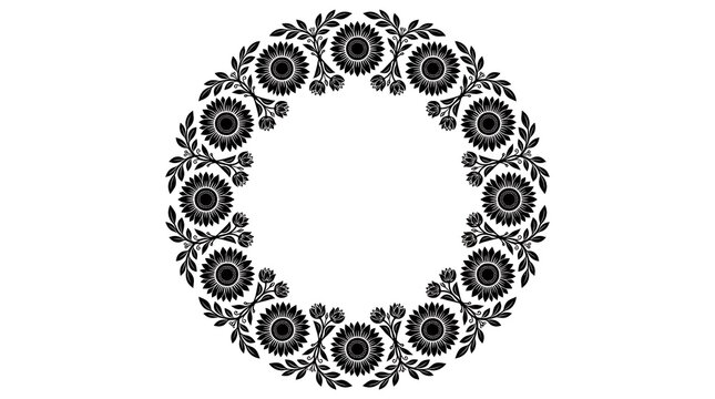 Floral wreath with sunflowers and leaves design