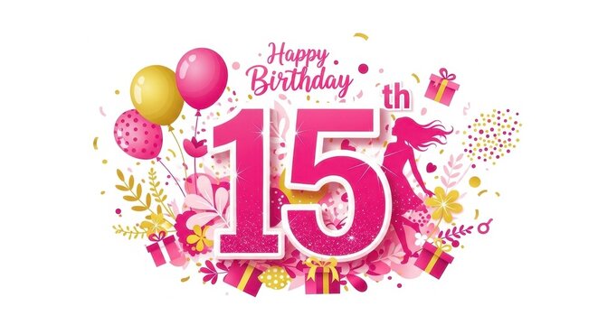 Colorful Happy 15th Birthday Celebration Design.