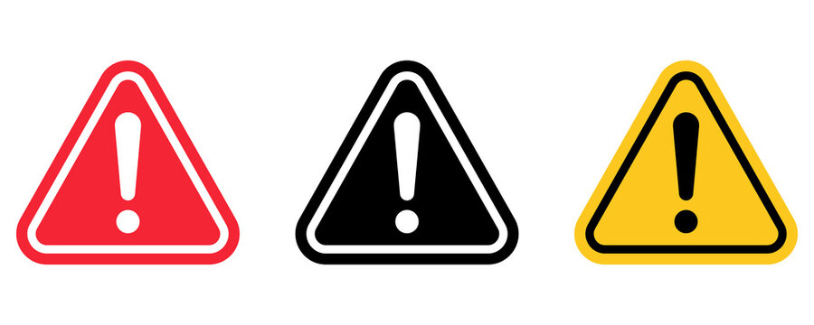 Warning Exclamation Mark Triangle Signs Set Isolated on Transparent Background