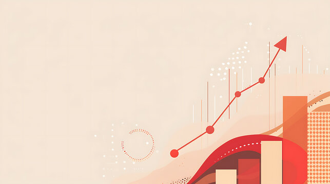 Minimalist corporate financial chart with rising red arrow and massive left copy space for business growth presentation slides and reports