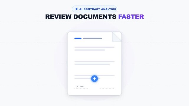 Flat design 2D animation of AI contract analysis for faster document review and legal automation.
