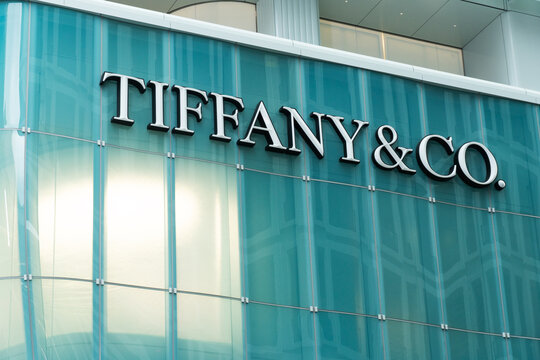 Tokyo, Japan - May 12, 2025: Tiffany logo at jewelry store at the shopping mall	