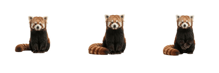 Obraz premium Set of red panda sitting cute wildlife animal fluffy mammal isolated on transparent background png digital asset clip art artwork design