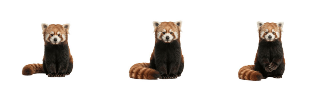 Set of red panda sitting cute wildlife animal fluffy mammal isolated on transparent background png digital asset clip art artwork design