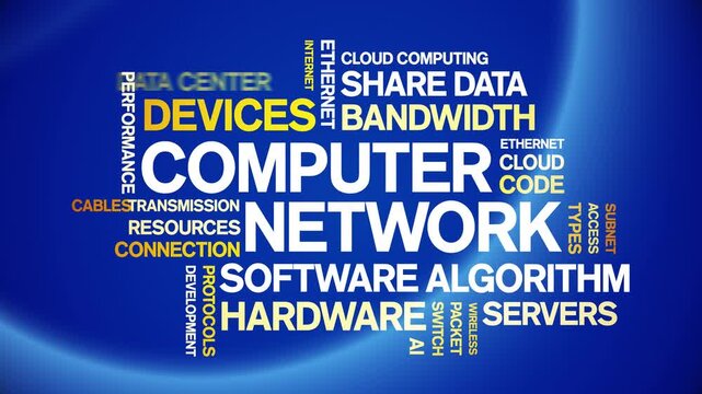Computer Network animated word cloud-text design animation tag kinetic typography seamless loop.
