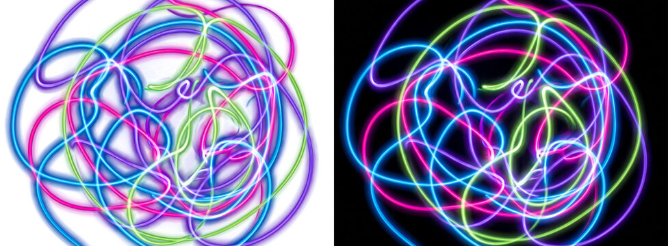 Colorful Neon Glowing Scribble Lines Abstract Artistic Background Design Set