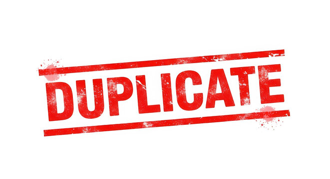 A red stamp on a white background that says duplicate isolated on transparent background
