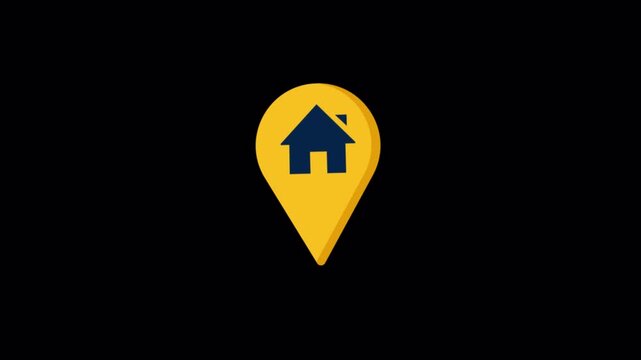 Animated Yellow Map Pin Icon with House Symbol - Transparent